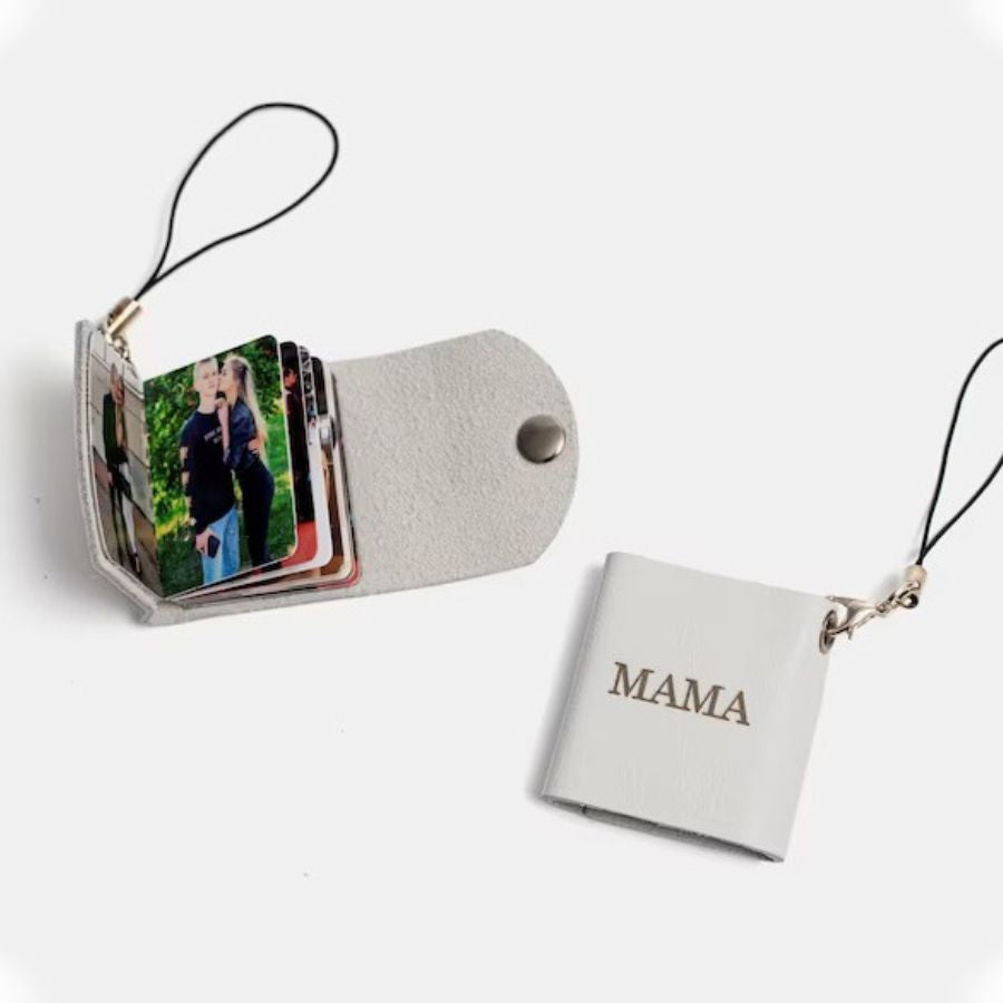Personalized Book-shaped Leather Photo Keychain - Couple Gift