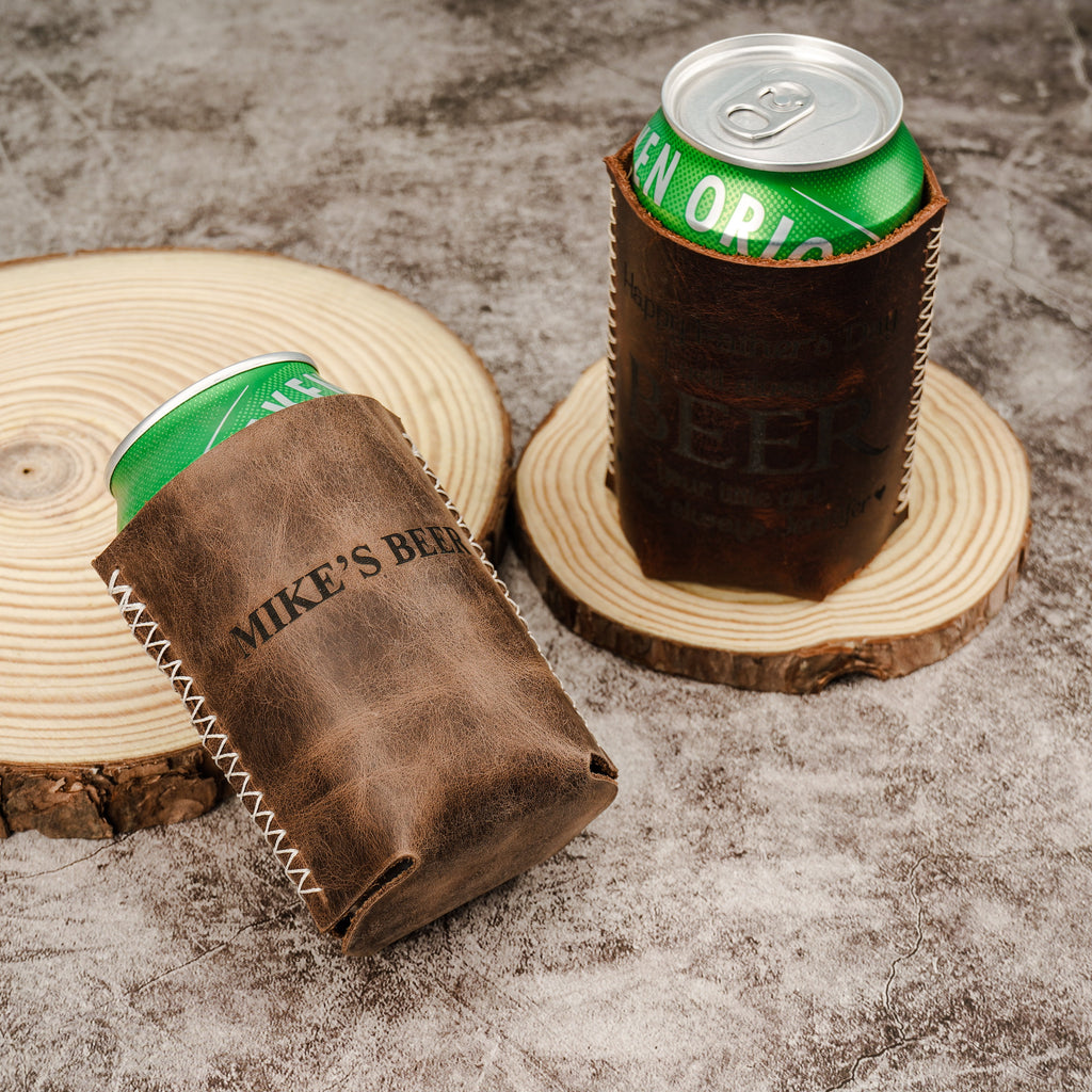 Personalized Engraved Premium Rustic Drink Sleeve, Beer Koozie - Gifts for him