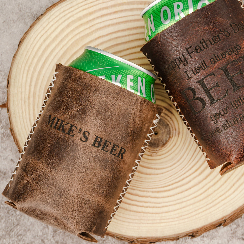 Personalized Engraved Premium Rustic Drink Sleeve, Beer Koozie - Gifts for him