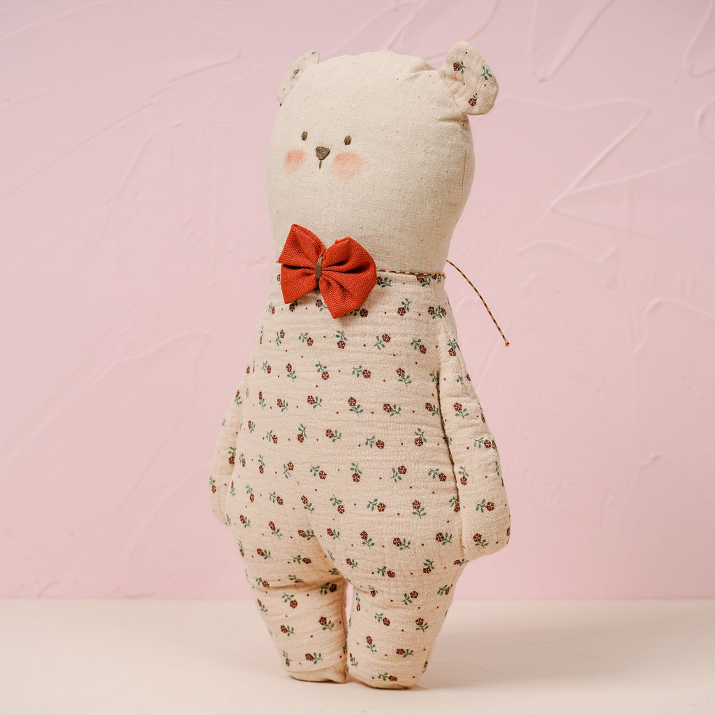 Elegant bear linen stuffed animal