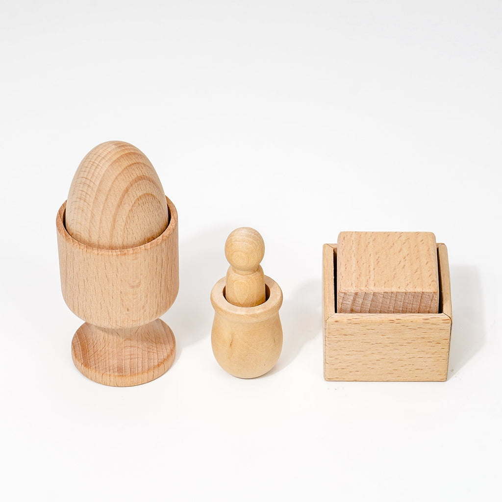 Wooden egg and peg in cup set