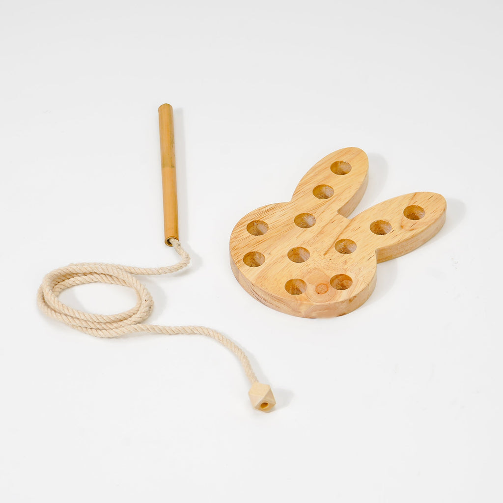 Wooden rabbit lacing toy