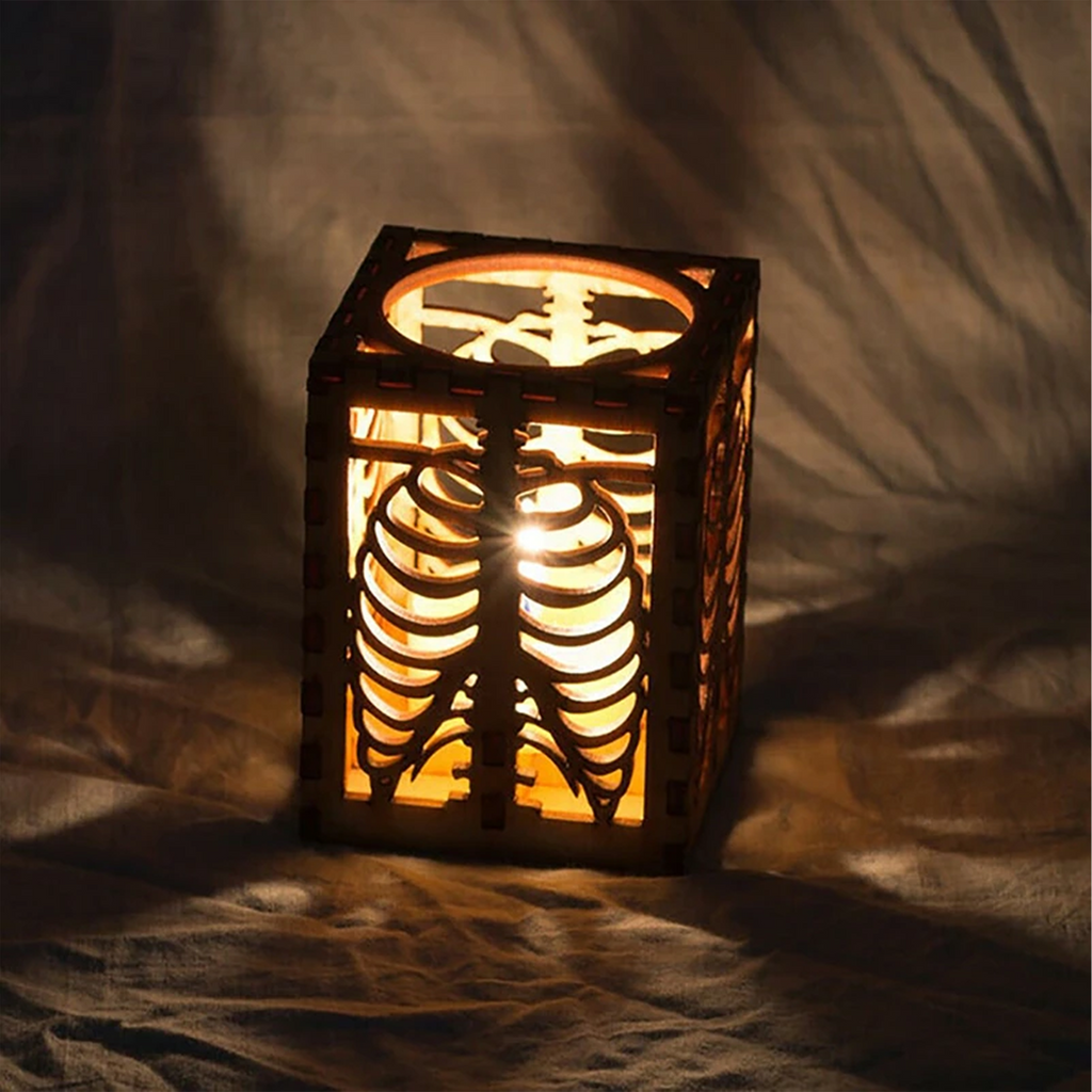 Halloween Skeleton Rib Shadow Lamp Wooden 3D Projection Vintage Candle Light