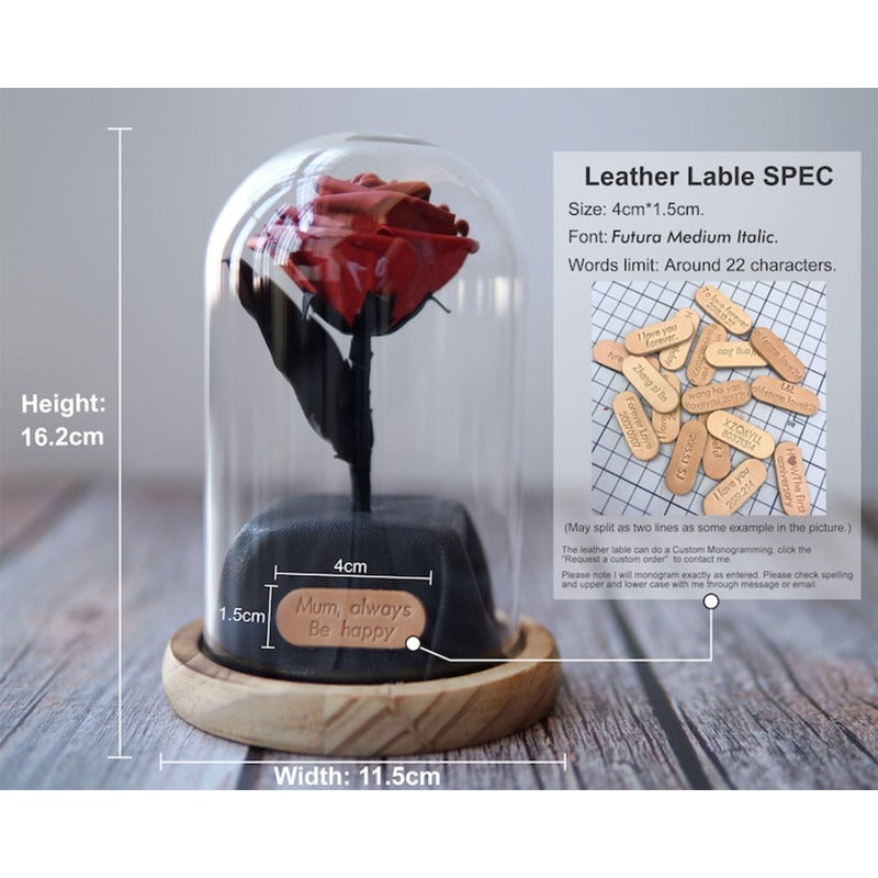 Personalized Leather Forever Rose in Glass Dome