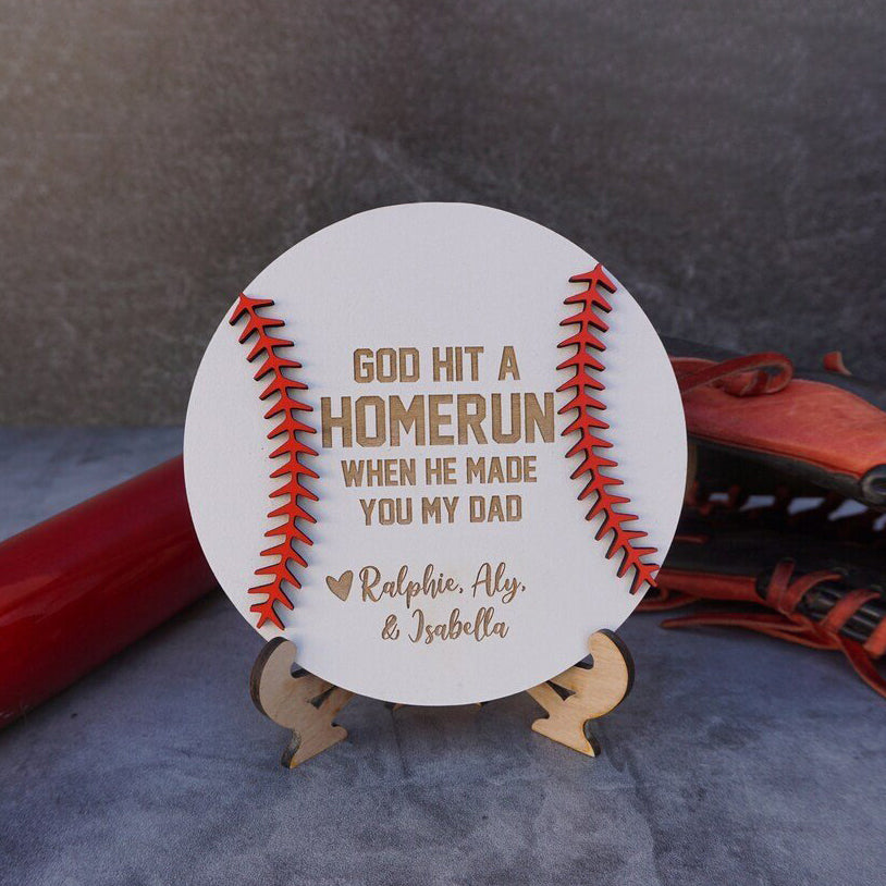 Father’s Day Baseball Sign, God Hit a Homerun - Personalized Gift For Him