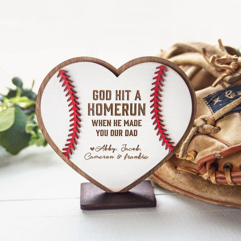God Hit a Homerun, Father’s Day Baseball Softball Sign - Personalized Gifts for Dad