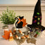 Halloween Tiered Tray Decor | Mini wood black cat, witches hat & bat decor