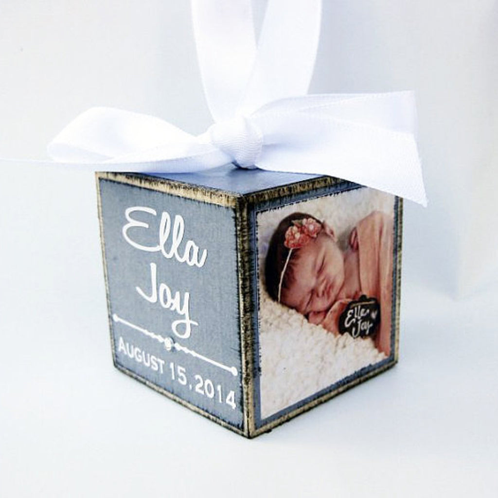 Baby's First Christmas Ornament, Personalized Photo Block Ornament Keepsake