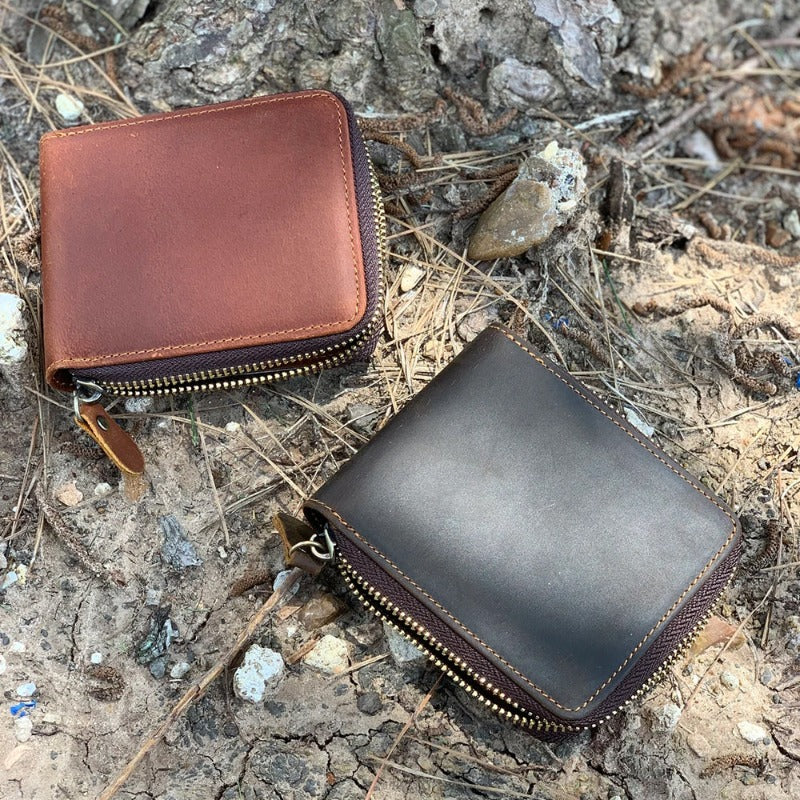 Personalized Zipper Leather Bifold Wallet - Robert Wallet