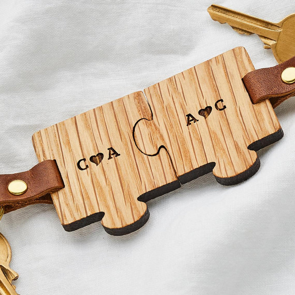 Personalised Puzzle Couples Calendar Keychain - Wooden 5th Anniversary Gift
