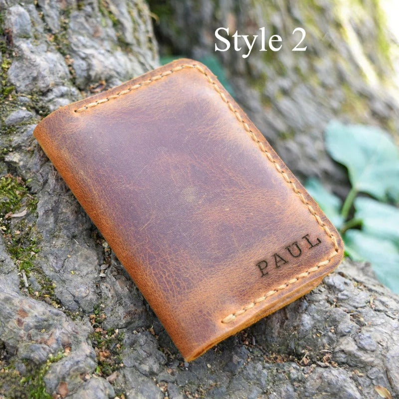 Personalized Minimalist Vertical Leather Bifold Wallet - Handwriting Wallet