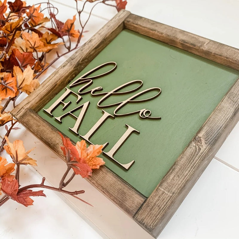 Hello Fall Hello Pumpkin Wooden Sign  - Thanksgiving Decoration