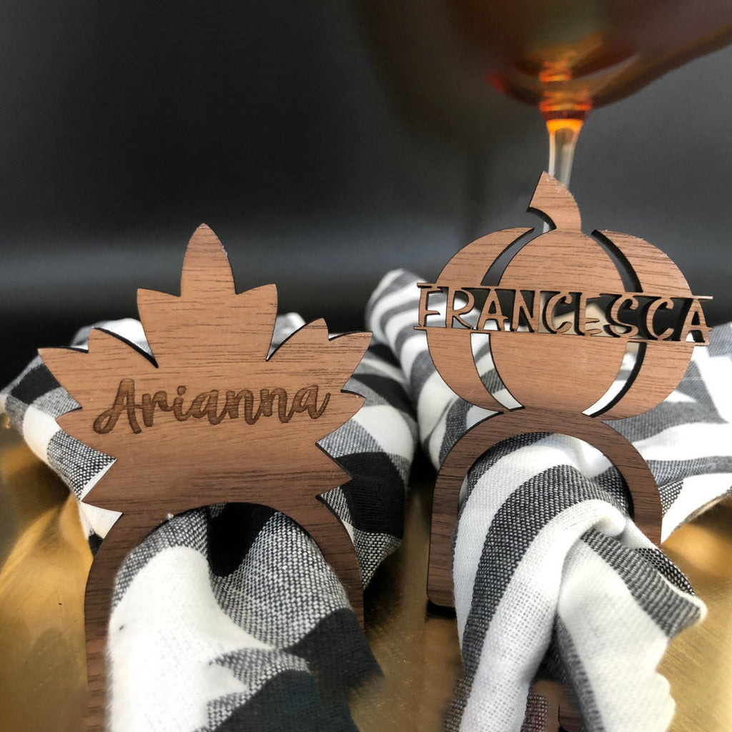 Thanksgiving Napkin Rings | Pumpkin Napkin Ring | Autumn Leaf | Personalized and Engraved Napkin Ring