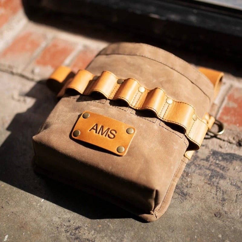 Canvas and Leather Belt Tool Bag - Personalized Tool Pouch