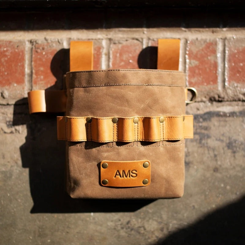 Canvas and Leather Belt Tool Bag - Personalized Tool Pouch