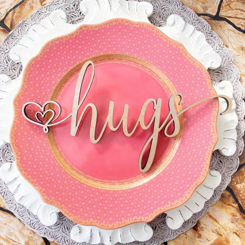 Laser Cut Word Wood Place-setting Love Hugs Kisses XOXO, Gift for Her
