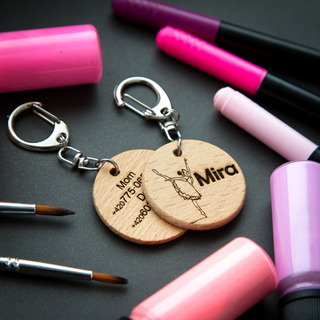 Set 5 Personalized bag tag, Engraved custom keychain, Wood name tag, Back to school