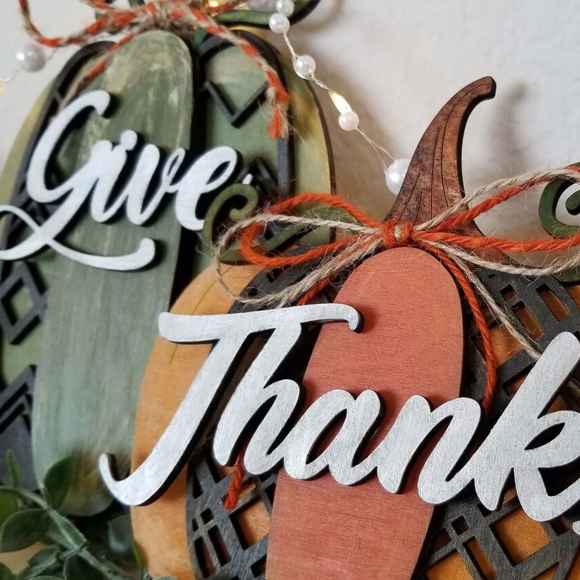 Give Thanks Patterned Pumpkins, Thanksgiving Decor