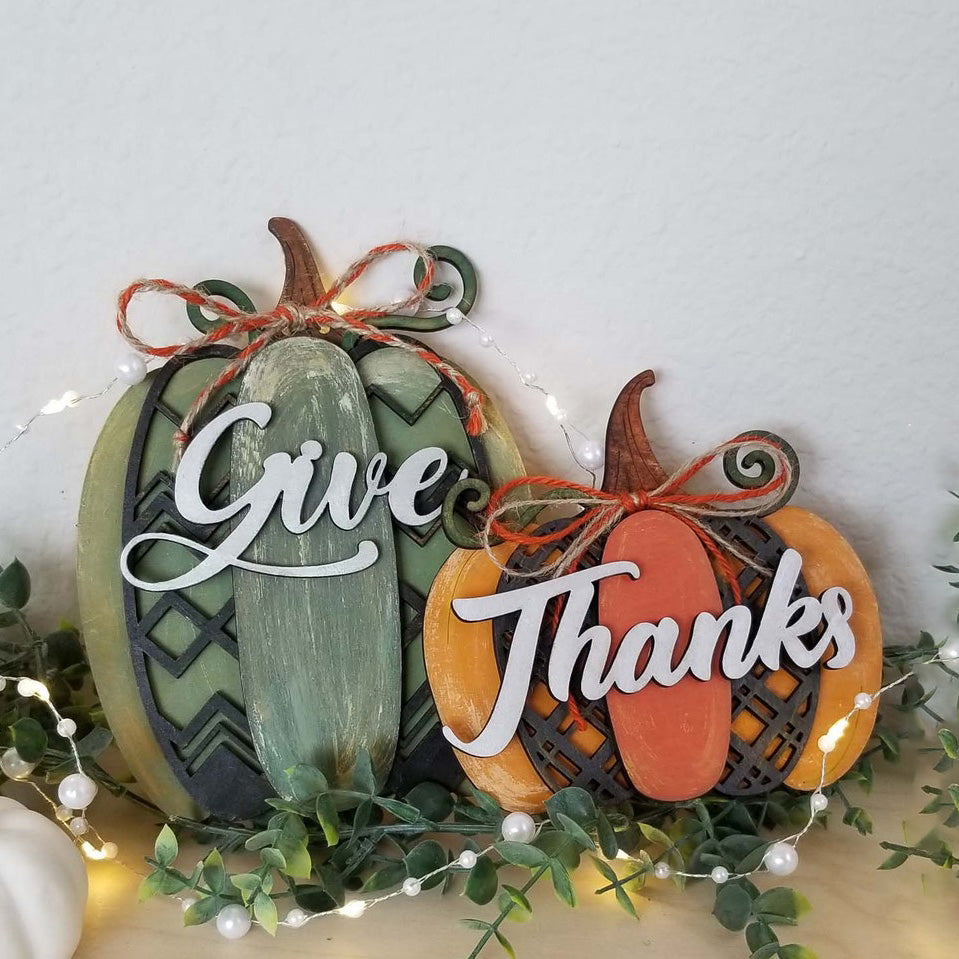Give Thanks Patterned Pumpkins, Thanksgiving Decor