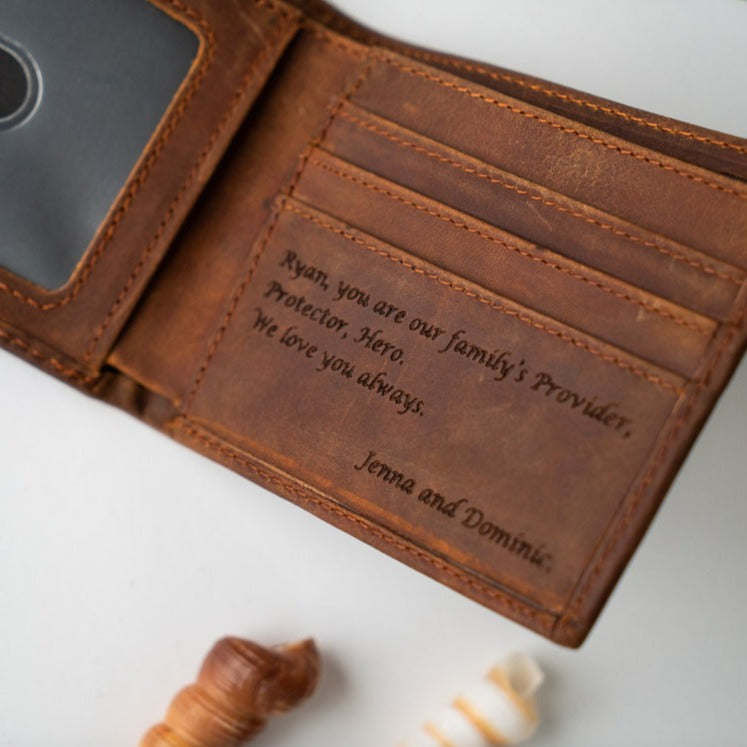 Engraved Leather Wallet - Fathers Day Gift for Him