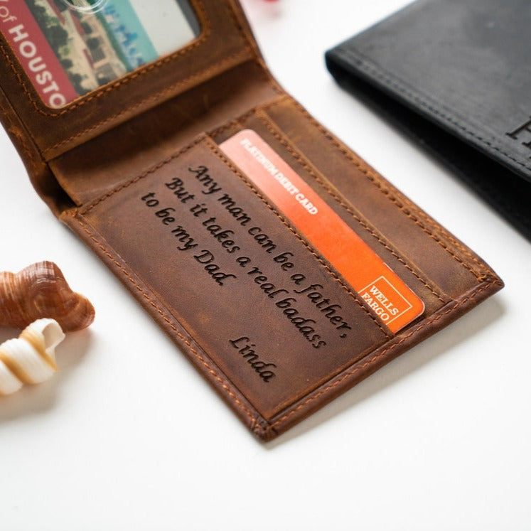 Engraved Leather Wallet - Fathers Day Gift for Him