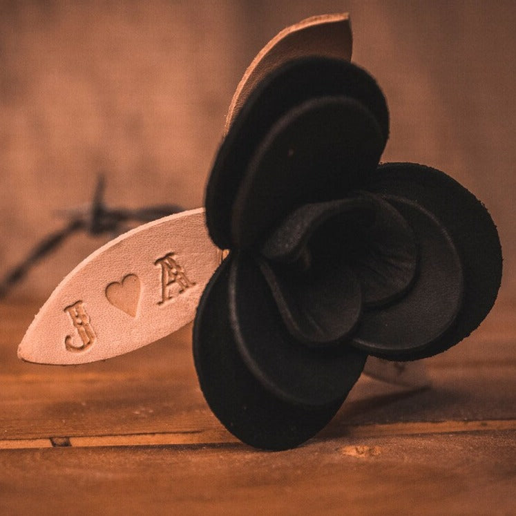 Leather Rose with Date and Initial - Couple Gift, Gift For Her