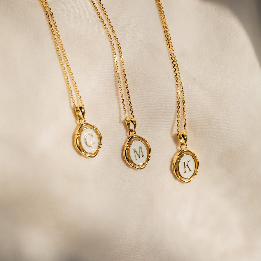 Initial Pendant with White Enamel & Gold Charm Necklace