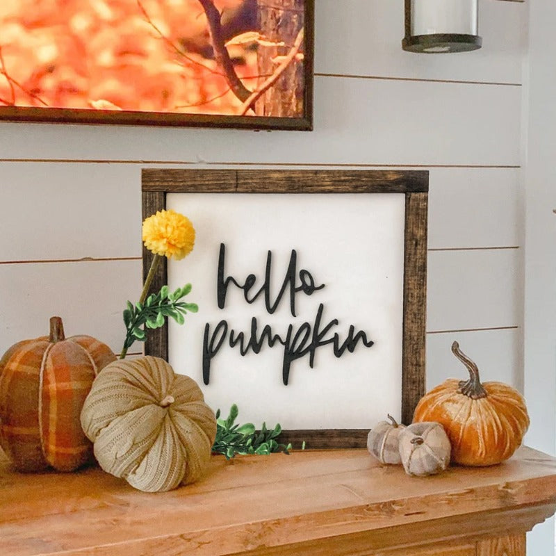 Hello Fall Hello Pumpkin Wooden Sign  - Thanksgiving Decoration