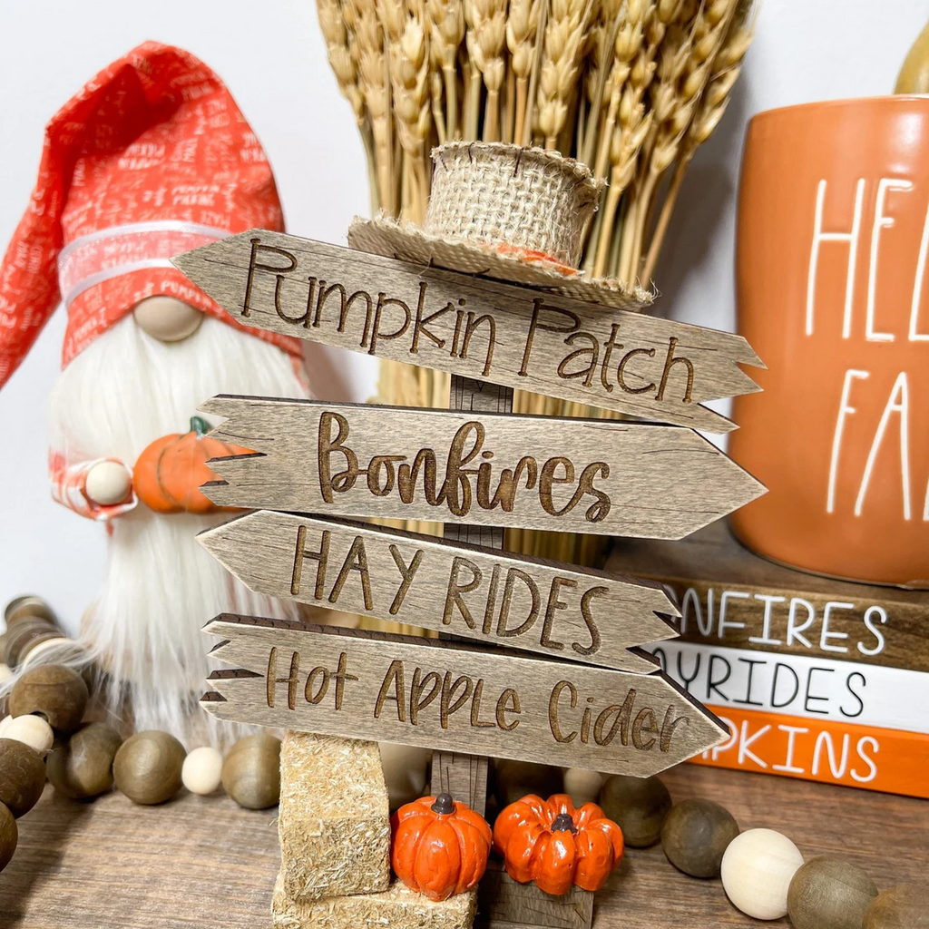 Fall Tiered Tray Decor - Farmhouse Directional Sign