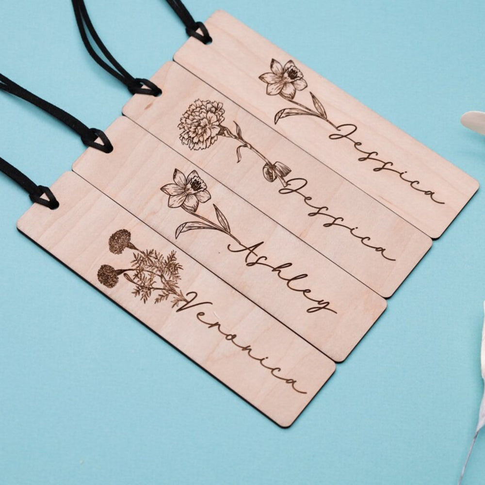 Personalized Wooden Birthflower Bookmark - Gift For Mom
