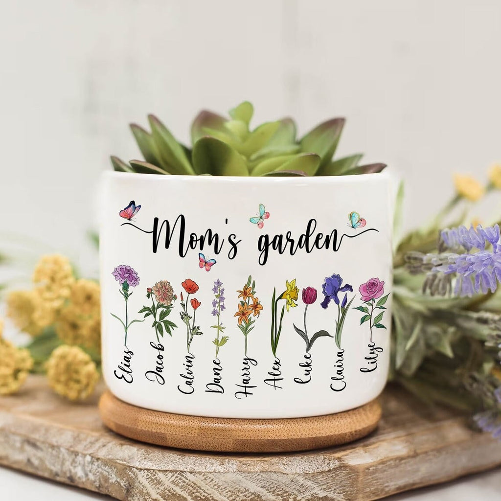 Personalized Grandma's Garden Plant Pot With Birth Flowers - Gift For Mom