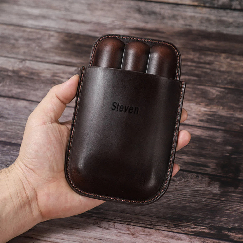 Personalized Italian Leather Cigar Case For Travel - Unique Father's Day Gift