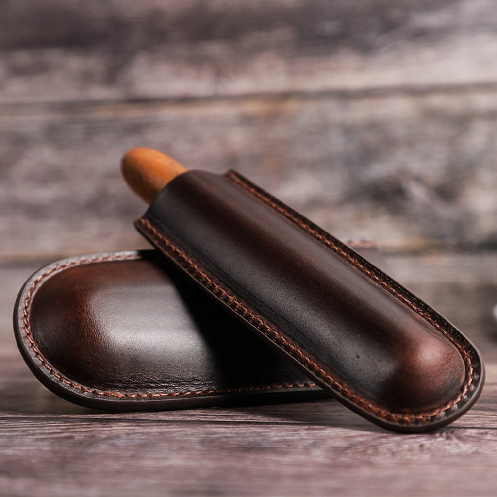 Personalized Italian Leather Cigar Case For Travel - Unique Father's Day Gift