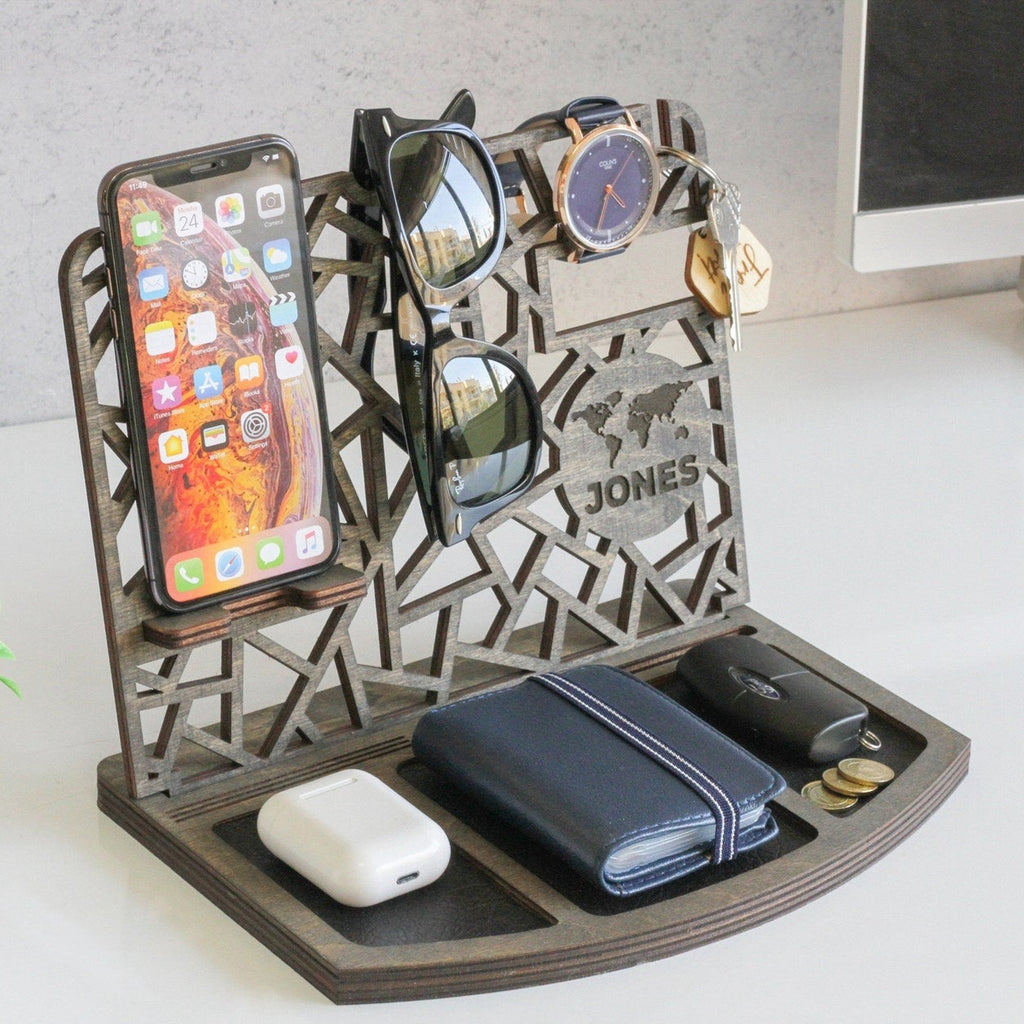 Wooden Docking Station, Father's Day Gift For Him, Organizer For Men