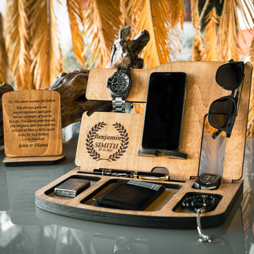 Personalized Desk Organizer for Men Anniversary Gift for Him