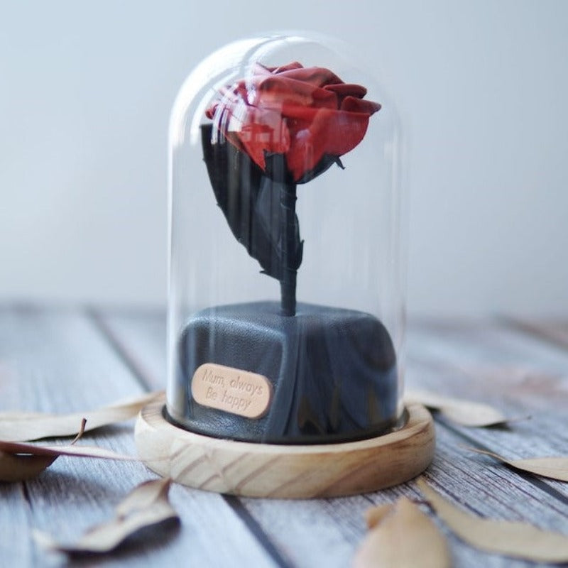 Personalized Leather Forever Rose in Glass Dome