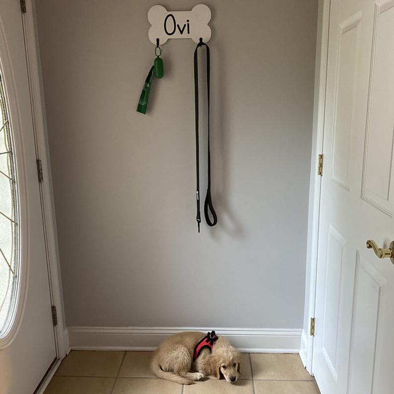 Personalized Dog Bone Leash Hanger, Puppy Gift
