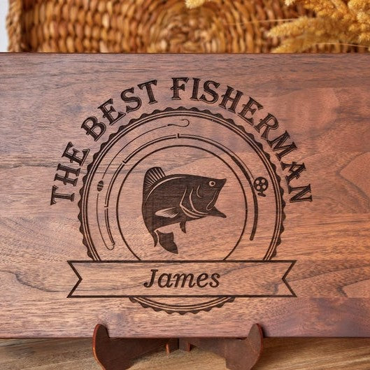 Wood Cutting Board, Wood Fisherman Gift, Personalized Fishing Sign