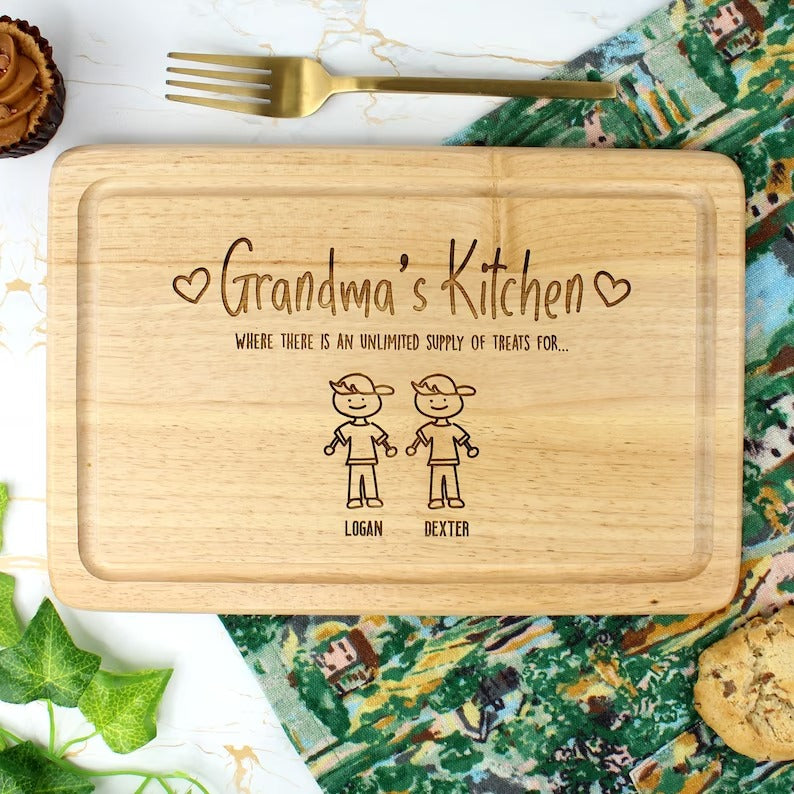 Personalized Grandma's Kitchen Wood Cutting Board - Gift For Mom