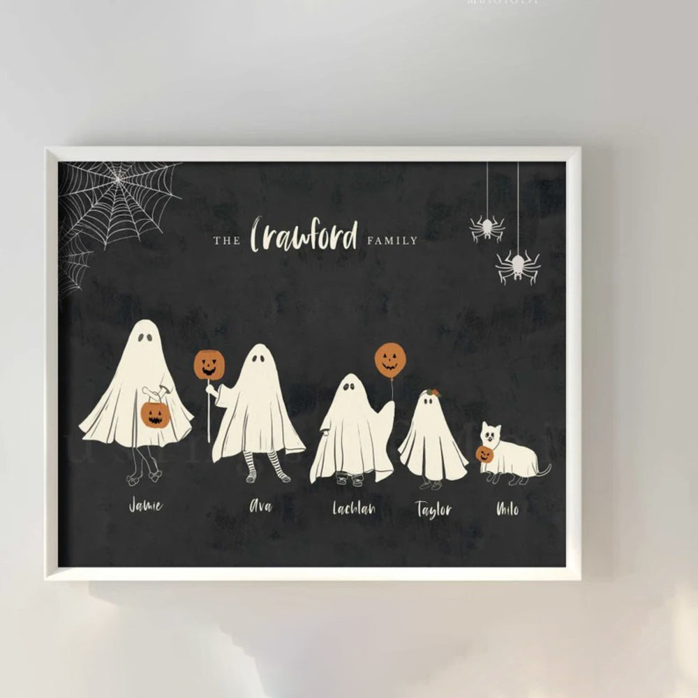 Family Ghost Wooden Framed Sign - Personalized Halloween Decor