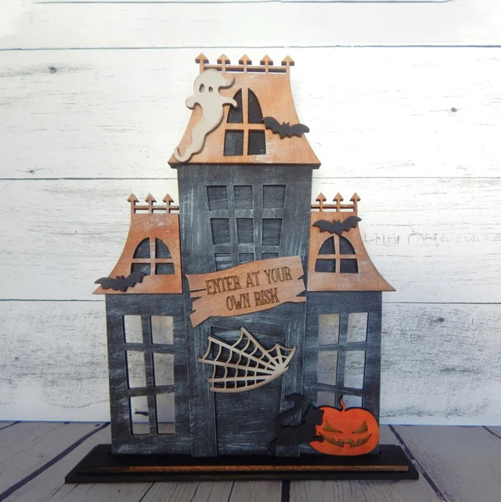 Wooden Standing Haunted House - Halloween Decoration