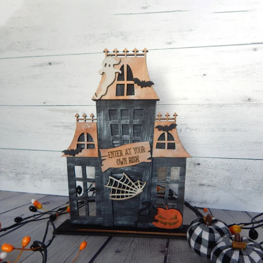 Wooden Standing Haunted House - Halloween Decoration