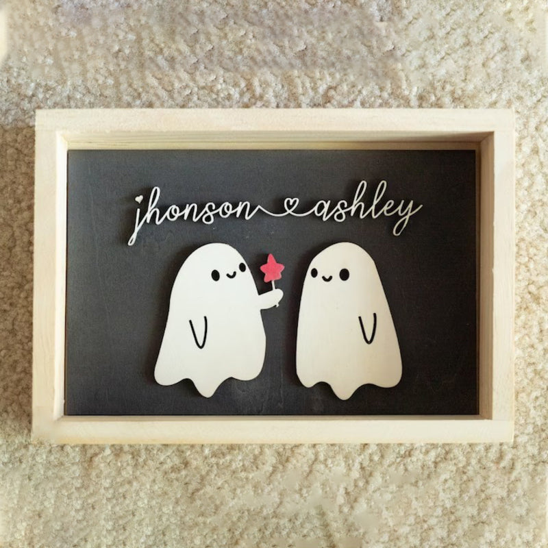 Halloween Couple - Ghost & Pumpkin Personalized Sign