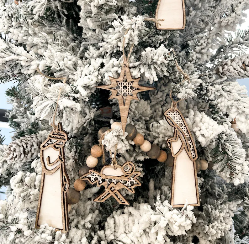Rattan Nativity Christmas Tree Ornaments