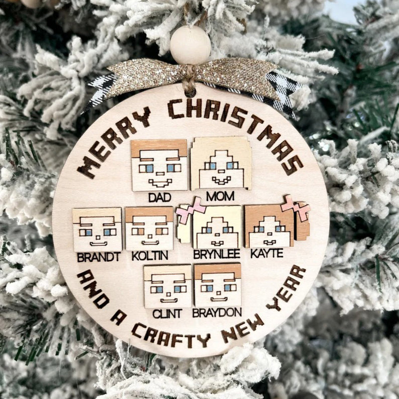 DIY Personalized Wooden Pixel Family Ornament - Christmas Ornament