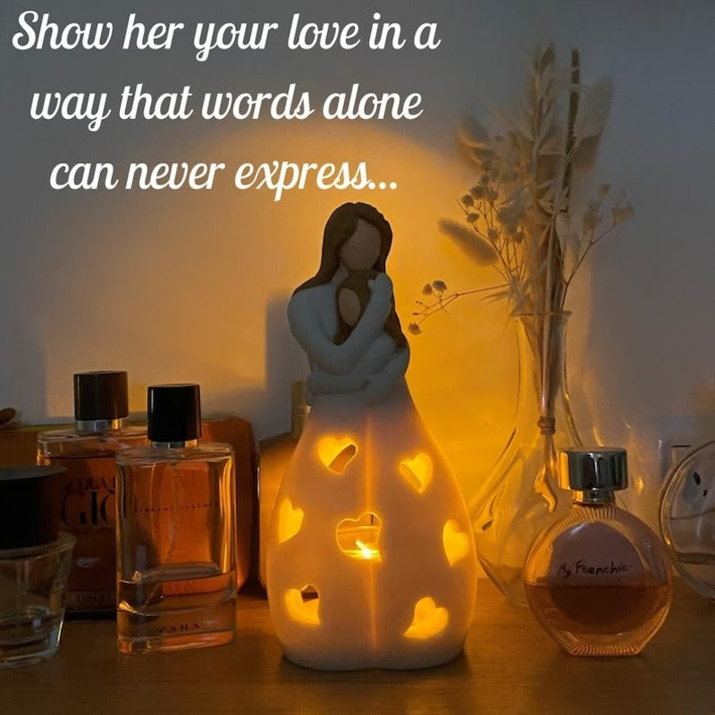Candle Holder Statue With Flickering Led Candle - Gift For Mom