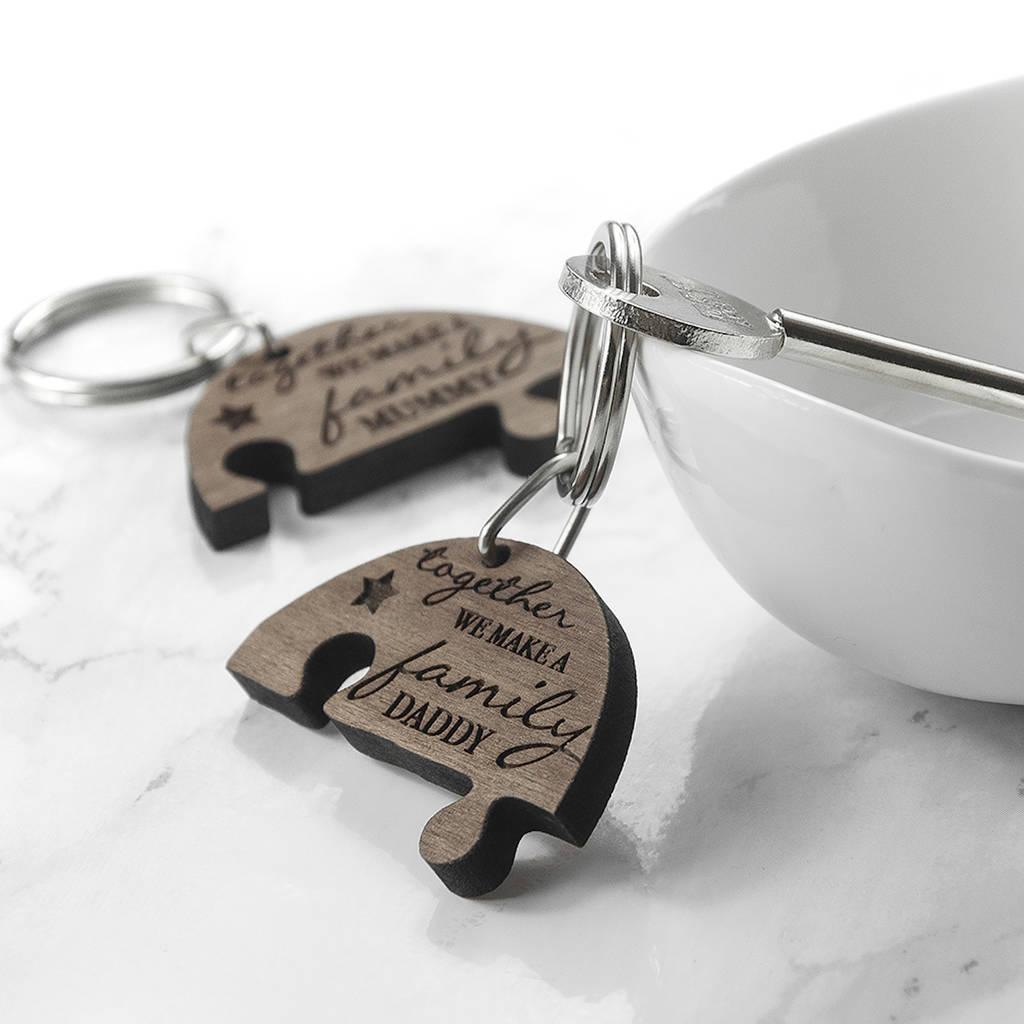 Our Family Heart Wooden Jigsaw Keyring, Gift for Dad