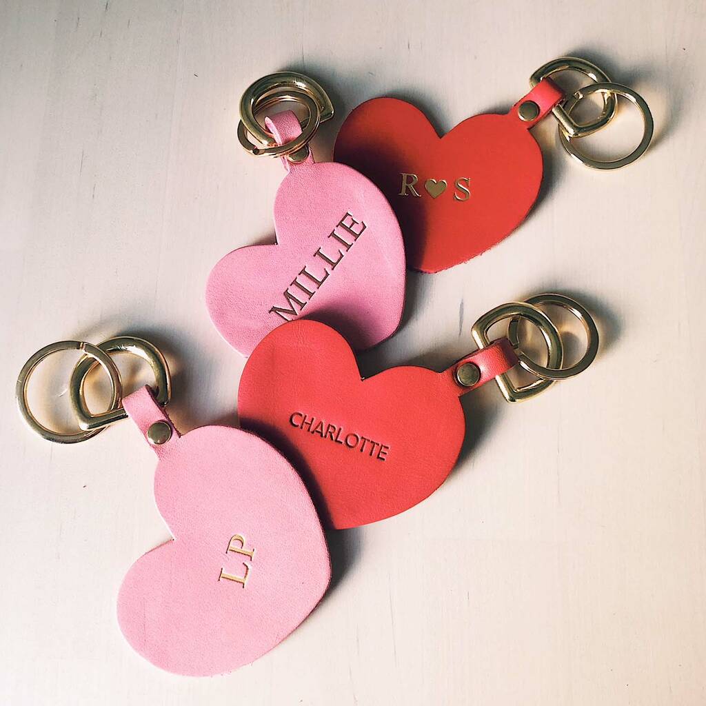 Personalized leather heart keyring - Couple gift - Gift for her/him