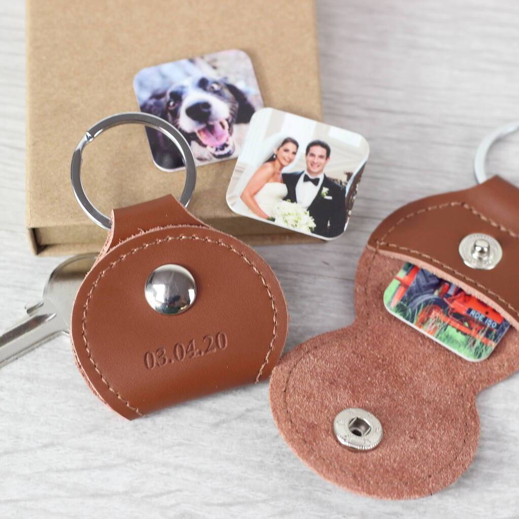 Personalised Photo Tile Leather Keyring - Handmade Gift for him