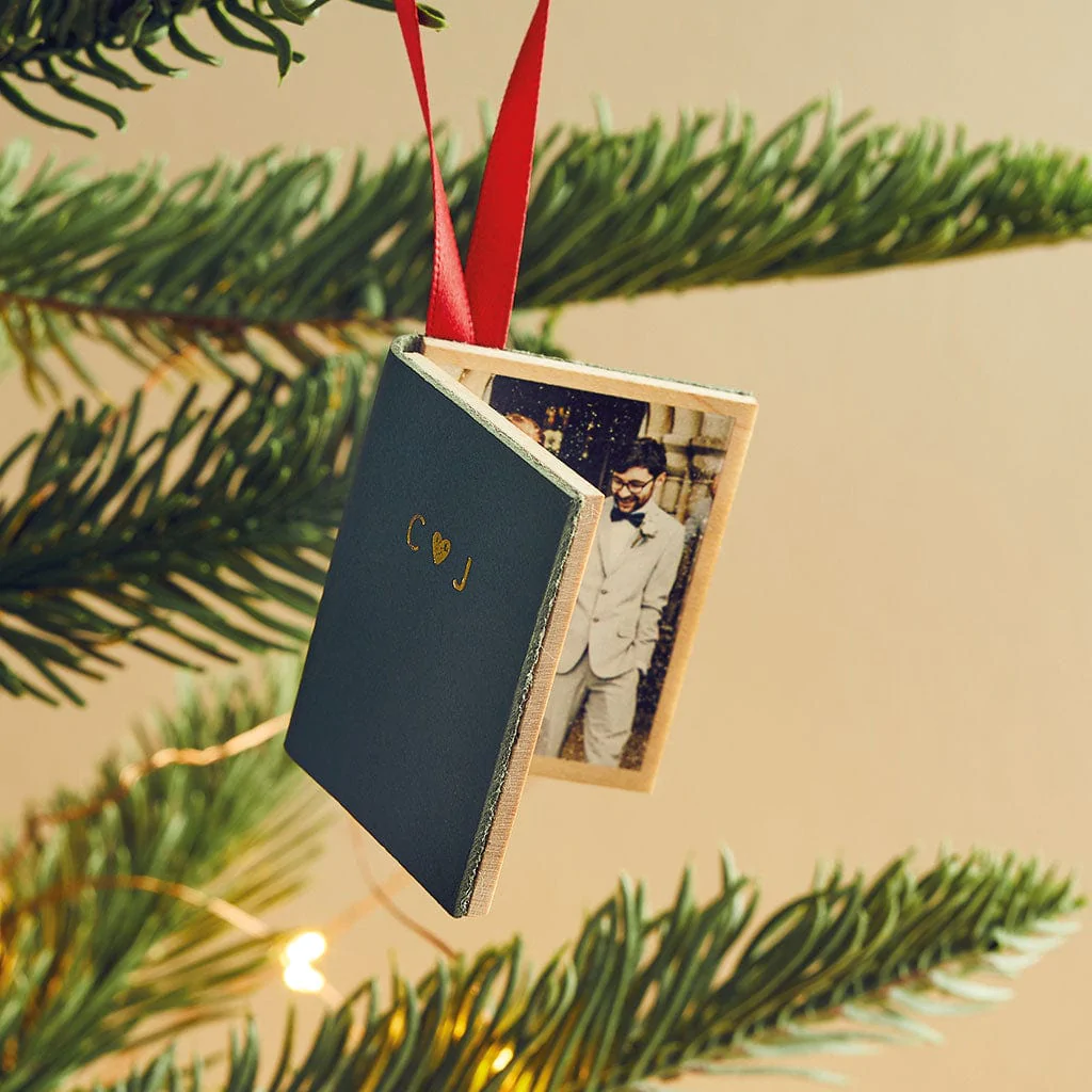 Personalized Leather Book Christmas Ornament with Photo